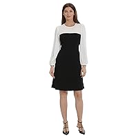 Maggy London Women's Crepe Fit and Flare with Contrast Yoke and Sleeves Event Occasion Party Guest of
