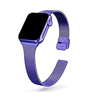 for Apple Watch Stainless Steel Metal Watch Band 38mm 40mm 42mm 44mm Cover 7/SE/6/5/4/3/2/1 Metal Strap (Color : Bright Purple, Size : Or 42mm and 44mm)