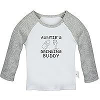 Auntie's Drinking Buddy Funny T Shirt, Infant Baby T-Shirts, Newborn Long Sleeves Tops, Kids Graphic Tee Shirt