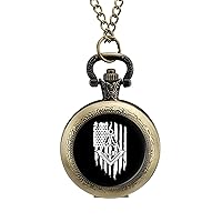 Freemason USA Flag Personalized Pocket Watch Vintage Numerals Scale Quartz Watches Pendant Necklace with Chain
