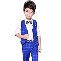 Boy 3 Pieces Plaid Casual Suit,Vest+Pants+Bow Tie