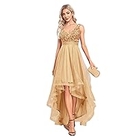 Women's V-Neck Sequin Evening Dress Elegant Sleeveless Floor Length Party Cocktail Prom Dresses