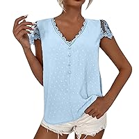 Womens Shirts Plus Size Womens Summer Casual Tops V Neck Shirts Solid Color Casual Short Sleeves Blank Women