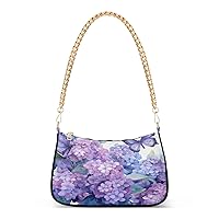 Shoulder Bags for Women Purple Hydrangea Flowers Flying Butterflies Hobo Tote Handbag Small Clutch Purse with Zipper Closure