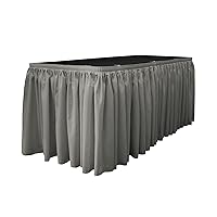LA Linen Polyester Poplin Table Skirt for Rectangle Tables, Pleat Fabric for Wedding Banquet Trade Show, 30-Foot by 29-Inch Long with 15 L-Clips, Gray Dark