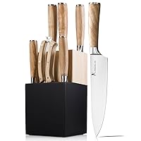Natura Series 8 PCS Knife Block Set, Ultra Sharp High Carbon Stainless Steel with Wooden Handle