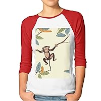 Women's 3/4 Sleeve Shirts Baseball Tee Monkey Hanging on Tree Branch Raglan Shirts Casual Tops Comfy Blouses