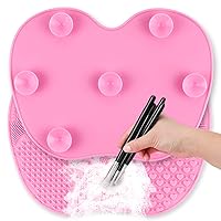 Silicon Makeup Brush Cleaning Mat Makeup Brush Cleaner Pad Cosmetic Brush Cleaning Mat Portable Washing Tool Scrubber with Suction Cup (pink)