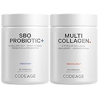 Multi Collagen Protein Capsules 5 Types, Ashwagandha Withania Somnifera & Organic Amla Berry + SBO Probiotic Blend 50 Billion CFU Bundle, Lactobacillus Plantarum, Bacillus Subtilis, Non-GMO