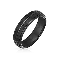 Stripe Grooved Solid Black Matt Hammered Titanium Wedding Band Ring For Men Comfort Fit 6MM