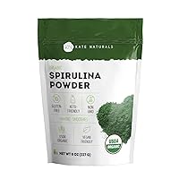 Organic Spirulina Powder (8 oz) for Immune Support and Antioxidants - Kate Naturals. USDA Certified. Natural. Non-GMO. Gluten-Free. Nutrient Dense Superfood Supplement