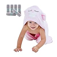 HIPHOP PANDA Baby Washcloths, 6 Pack and Baby Hooded Towel, Pink Rabbit, 37.5 x 37.5 Inch