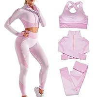 Women's 3pcs Seamless Workout Outfits Sets, Yoga Sportswear Tracksuit Leggings and Stretch Sports Bra Fitness