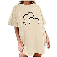 Womens Oversized T-Shirts Love Heart Graphic Tunic Tops Valentines Drop Shoulder Short Sleeve Casual Loose Shirts