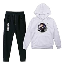 Classic Wednesday Addams Printed Brushed Pullover Hoodie+Pants Outfits-Casual Graphic Hooded Tops Set for Daily Wear