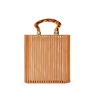 Vintage Bamboo Bag with Acrylic Handle Summer Beach Clutch Purse Handbags Bamboo Bucket Bag