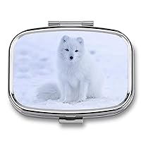 Arctic Fox in The Snow Square Pill Box for Purse Pocket 2 Compartment Medicine Tablet Holder Organizer Decorative Pill Case