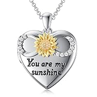 SOULMEET 10K 14K 18K Solid White Gold Heart Locket That Holds Picture Personalized Infinity Sunflower/Starburst/Rose Locket Necklace Gift for Women Man