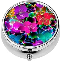 Mini Portable Pill Case Box for Purse Vitamin Medicine Metal Small Cute Travel Pill Organizer Container Holder Pocket Pharmacy Glowing Flying Butterflies and Flowers Colorful Ornamental Glow Repeat