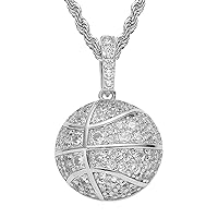 Iced Out Chain for Men,Hip Hop Basketball Necklace for Boys,Zircon Basketball pendant,Sports Necklace