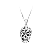 Tuscany Silver Women's Sterling Silver Oxidised 'Day of the Dead' Skull Pendant on Curb Chain - 46cm/18