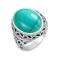 12.45Cts Native American Style Oval Shaped Natural Gemstone Rings For Women, 925 Silver Plated Birthstone Ring Jewelry Gift For Women Mom Wife Girlfriend Sister