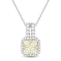 18K White Gold Round Shape .21ct Yellow Diamond Pendant Necklace