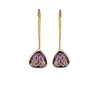 Amethyst Gemstone Earring Gold Plated Handmade Earring Dangle Hook Earring Bezel Set Earring Party Wear Simple Earring Pairs.
