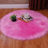 Faux Sheepskin Fur Area Rugs Round Faux Fur Sheepskin Rugs,Fuzzy Circle Carpet Bedside Home Decor for Bedroom Living Room Diameter 6.6 Feet,Hot-Pink