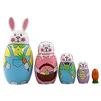 Russian Matryoshka Dolls 5Pcs/Set Cute Wooden Rabbit Bunny Nesting Dolls Set Easter Rabbit Carrot Russian Nesting Doll Toy Gift