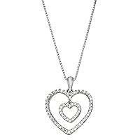 1/4 CTTW Natural White Diamonds Pendant with Double Heart Design in Sterling Silver - Ideal Gift for Women and Girls, 18