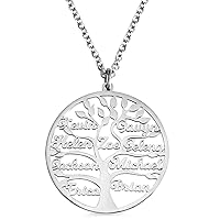 Tree Necklace Personalised 1-9 Family Name in Sterling Silver Custom Family Tree of Life Name Necklace Pendant Jewellery Gift for Mom Grandma Women