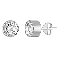 Solitaire Birthstone Solitaire Stud Screw Back Earrings in 925 Sterling Silver Platinum Plated