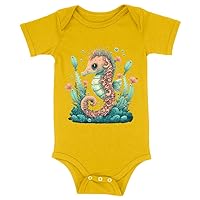 Seahorse Design Baby Jersey Onesie - Sea Life Baby Onesie - Themed Baby One-Piece