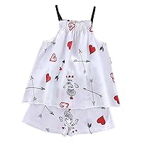 Baby Little Girls Two Piece Sleeveless Satin Silk Pjs Set Cute Pattern Camis Top & Shorts
