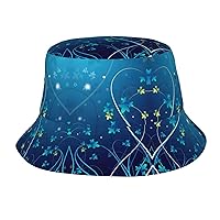 Blue Mini Flower Swirl Print Packable Travel Sun Caps Teens Women Men Outdoor Fisherman Beach Print Bucket Hats Unisex