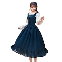 Nuoqi Girls Lolita Dress Sweet Victorian Lace-up Puff Pleated Swing Dress Ball Gown for Evening Cocktail Party