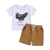 Toddler Kids Baby Boy Summer Outfits Western Cow/Chicken Short Sleeve Tops and Shorts Set Farm Animal Clothes