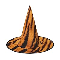 Mqgmztiger Striped Pattern Print Enchantingly Halloween Witch Hat Cute Foldable Pointed Novelty Witch Hat Kids Adults