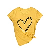 Grandma Shirt for Women, Heart Graphic Tee, Novelty Love V-Neck Top, Grandma Birthday Gift