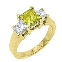 14k Yellow Gold Fancy Yellow Princess Cut 3 Stone Diamond Ring 2.50 Carats