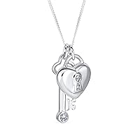 Bling Jewelry Personalized CZ Accent Love Lock And Key Heart Charm Pendant Necklace For Women Girlfriend Teens .925 Sterling Silver Customizable