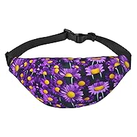 Purple Daisy Flower Adjustable Belt Hip Bum Bag Fashion Water Resistant Hiking Waist Bag for Traveling Casual Running Hiking Cycling