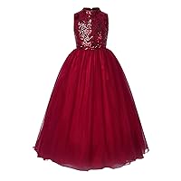 YiZYiF Kids Girls Sequined Lace Formal Princess Dress High Neck Wedding Bridesmaid Pageant Prom Party Gown