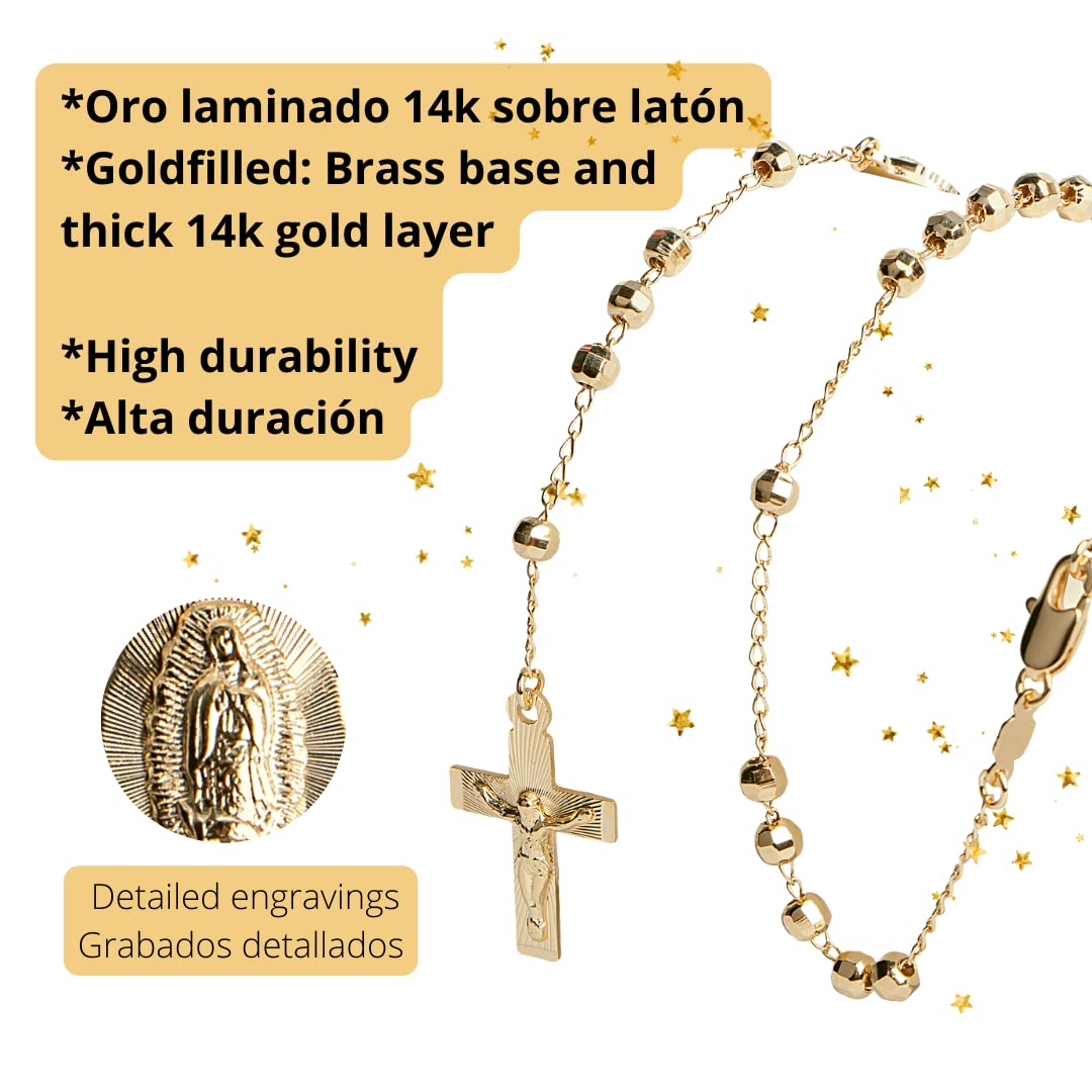 Virgen de Guadalupe Gold filled Rosary, Our lady Guadalupe gold rosary necklace, 14k rosary necklace Jesus Christ rosary, Mexican Religious Catholic rosario Jewelry, Solid 14K Gold Chain, Prayer Beads