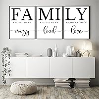 NATVVA 3 Pieces Family Quote Wall Art Prints Family a Little bit of Crazy Quote Posters Canvas Painting Family Sign Gift Artwork for Living Room Bedroom Decor with Inner Frame