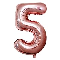 34 Inch Rose Gold Balloons Foil Letters A to Z Numbers 0 to 9 Helium Balloons Bridal Baby Shower Wedding Birthday Party Prom Decoration (Number 5)