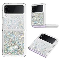 XYX Case Compatible with Samsung Galaxy Z Flip 3 5G 2021,Quicksand Bling Sparkle Glitter Luxury for Women Girly Soft TPU Slim Shockproof Protective Phone Case for Z flip 3, Colorful Silver Heart
