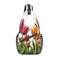 Tulip Scape Printed Crossbody Sling Backpack,Casual Chest Bag Daypack,Crossbody Shoulder Bag For Travel Sports Hiking