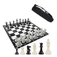 Travel Tournament Chess Set for Kids and Adults, Portable Tournament Beginner Chess Board Game Set with Thick Folding Silicone Board and Storage Bag (Black)